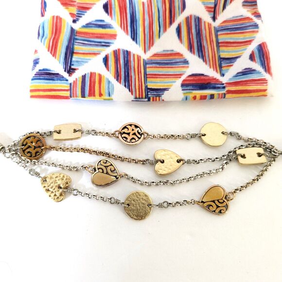 Brighton 3 Strand Retired Bracelet Hearts, Discs, Rectangles 7-8 inches Pouch - Picture 2 of 5
